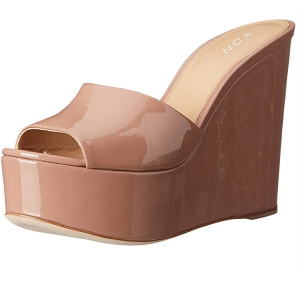YDN Women High Heels Platform Mules Peep Toe Shoe